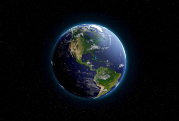 View of Earth from space, focusing on North and South America with a backdrop of stars.