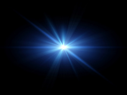 Bright blue light with rays emanating from the center against a black background.