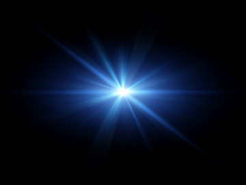 Bright blue light with rays emanating from the center against a black background.